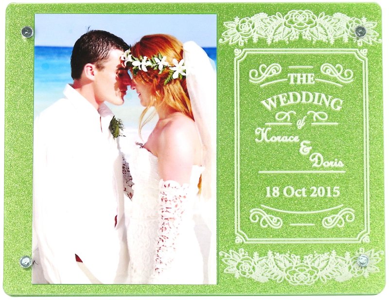 Customized engraving photo frame (4R photo)-We are married C theme x personalization - กรอบรูป - อะคริลิค สีเขียว