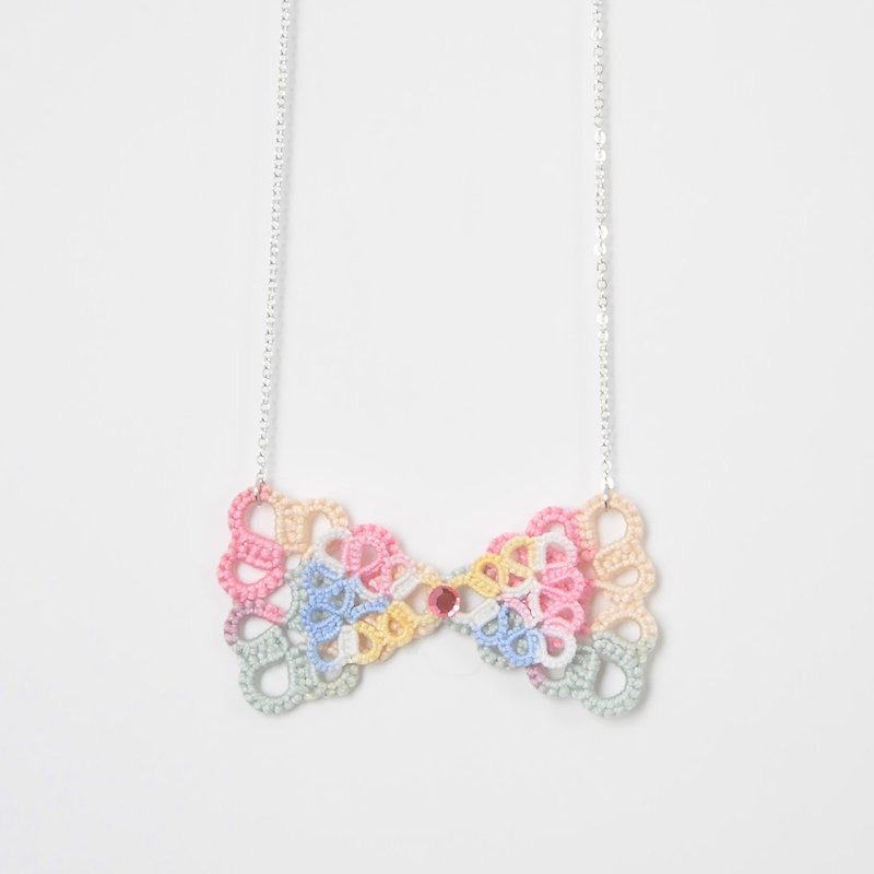 《Made To Order》『Double Bow』Rainbow Tatting Necklace - Chokers - Thread Multicolor
