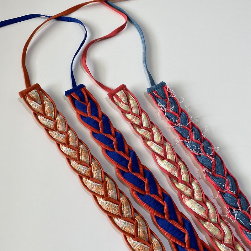 Pink and orange color-handmade self-tying braided headband - ที่คาดผม - ผ้าฝ้าย/ผ้าลินิน หลากหลายสี