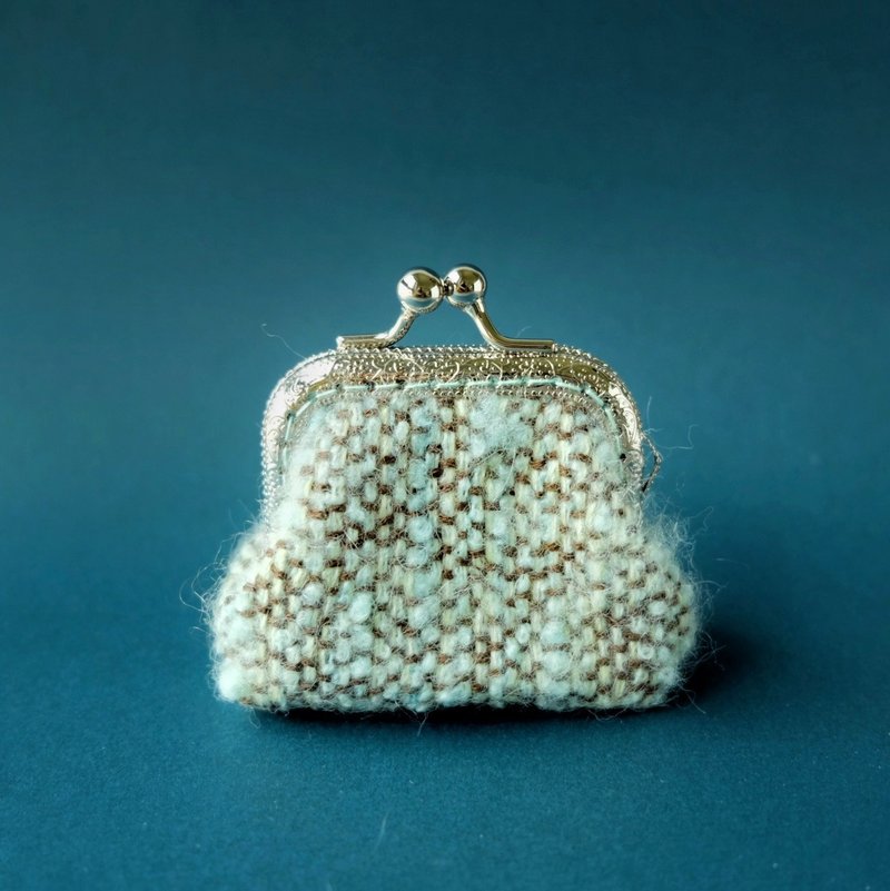 【我們の手織布】手工織布口金包 - 零錢包/小錢包 - 棉．麻 綠色