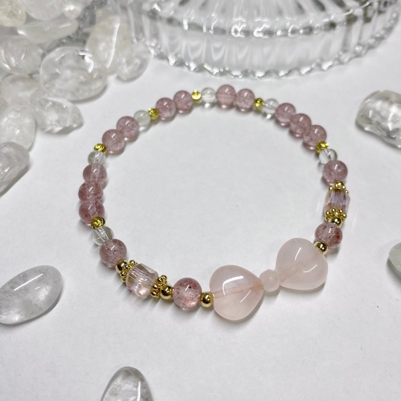 【Pingzhi】Strawberry Quartz、rock crystal、rose quartz、Bracelet - Bracelets - Crystal 