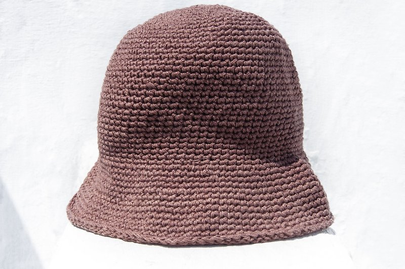 Hand-woven cotton Linen hat knit hat hat hat hand-woven straw hat Alpine hat - Latte - หมวก - ผ้าฝ้าย/ผ้าลินิน สีนำ้ตาล