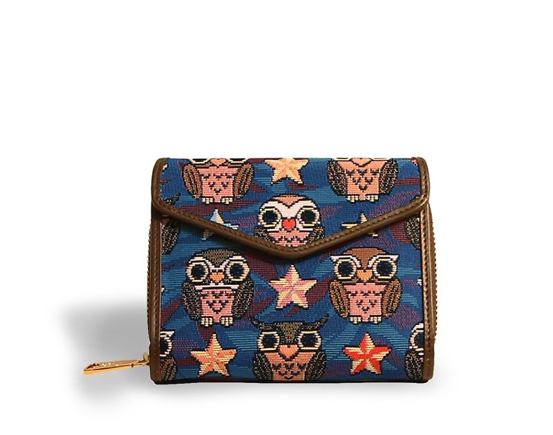 Videos night owl woven jacquard coffee blue envelopes short clip -REORE - Coin Purses - Other Materials Multicolor