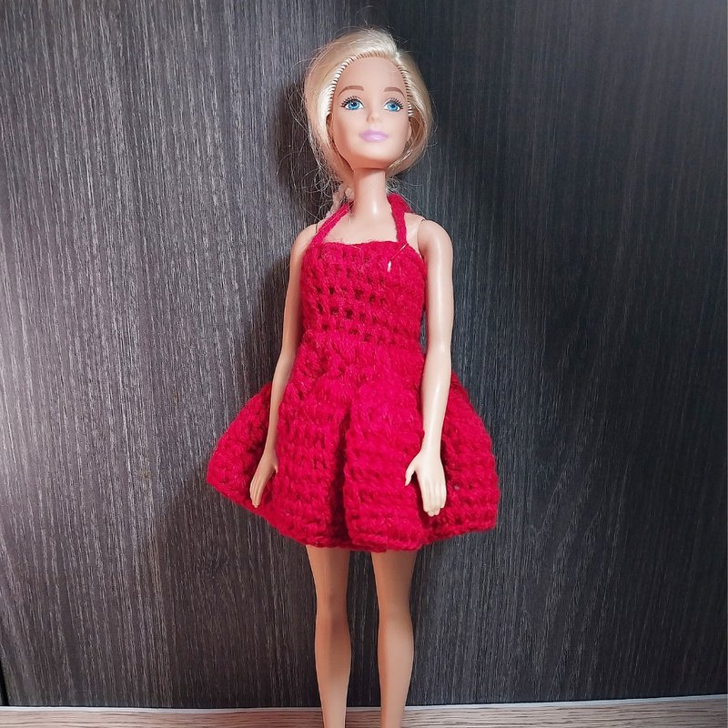 beautiful babie red short doll dress yarn crochet handmade - Stuffed Dolls & Figurines - Other Materials Red