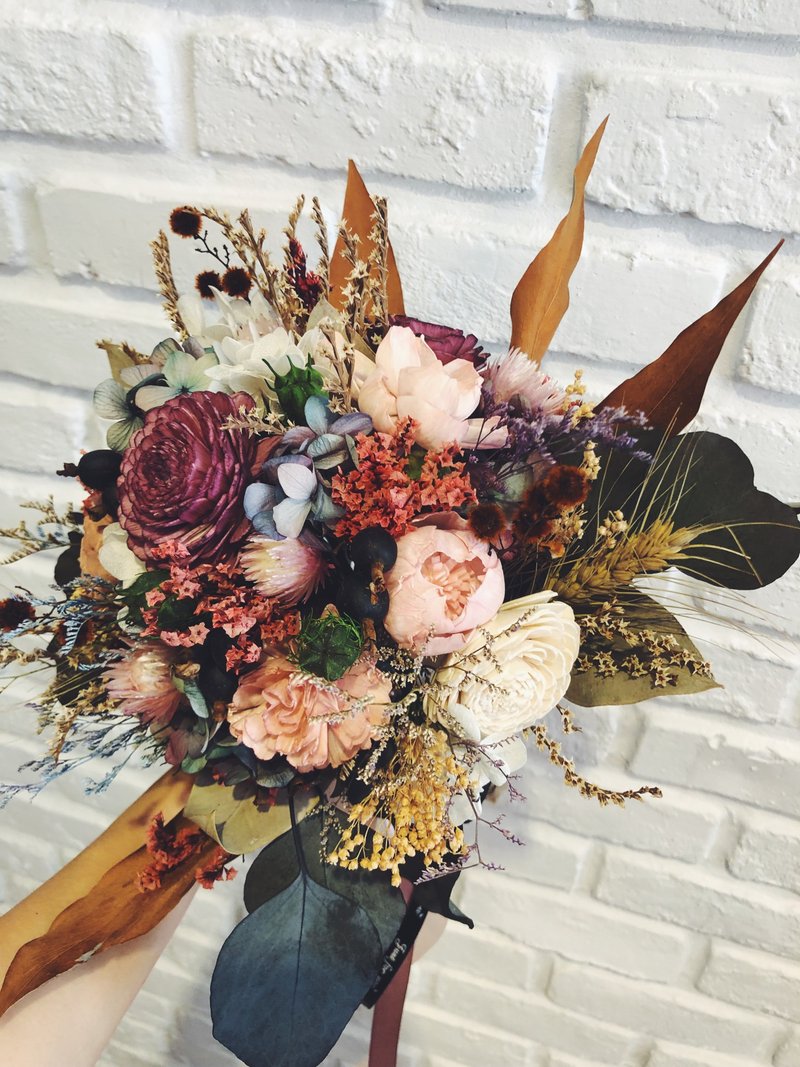 カスタムメイドの手作りドライ/枯れのないフラワーブーケ/ウェディングブーケ - ドライフラワー・ブーケ - 寄せ植え・花 
