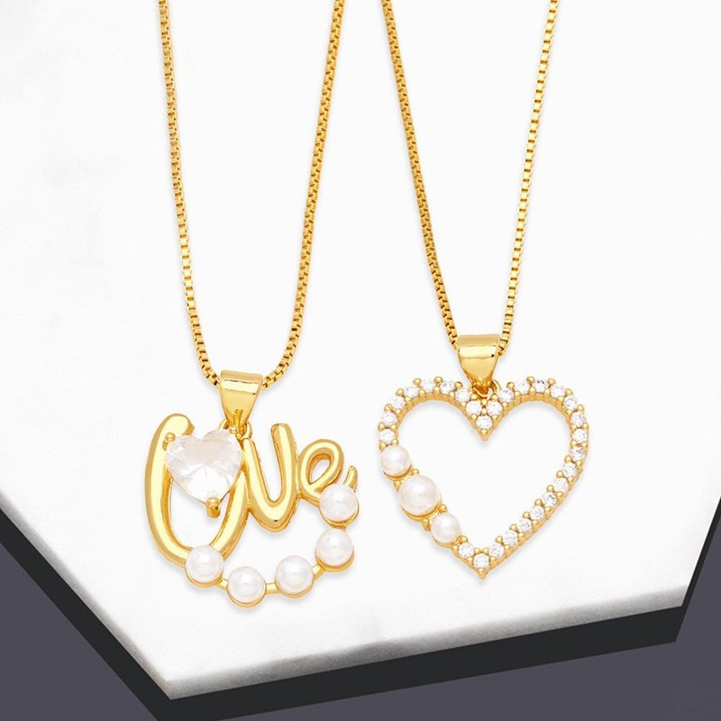 【SoLight鹽青】珍珠微鑲碳鑽LOVE愛心滿鑽項鍊 SL279、SL280 - 項鍊 - 其他材質 金色