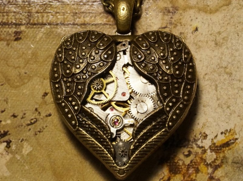 蒸汽朋克 古銅色 復古 金屬齒輪 心形飾品 吊墜項鏈 - 項鍊 - 鋁合金 咖啡色