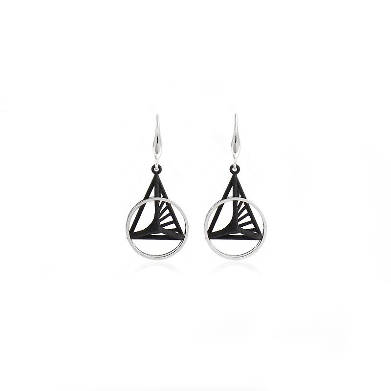【String Art】3D Printed Geometrical Pyramid with Cylindrical  Earrings (Silver) - Earrings & Clip-ons - Silver Silver