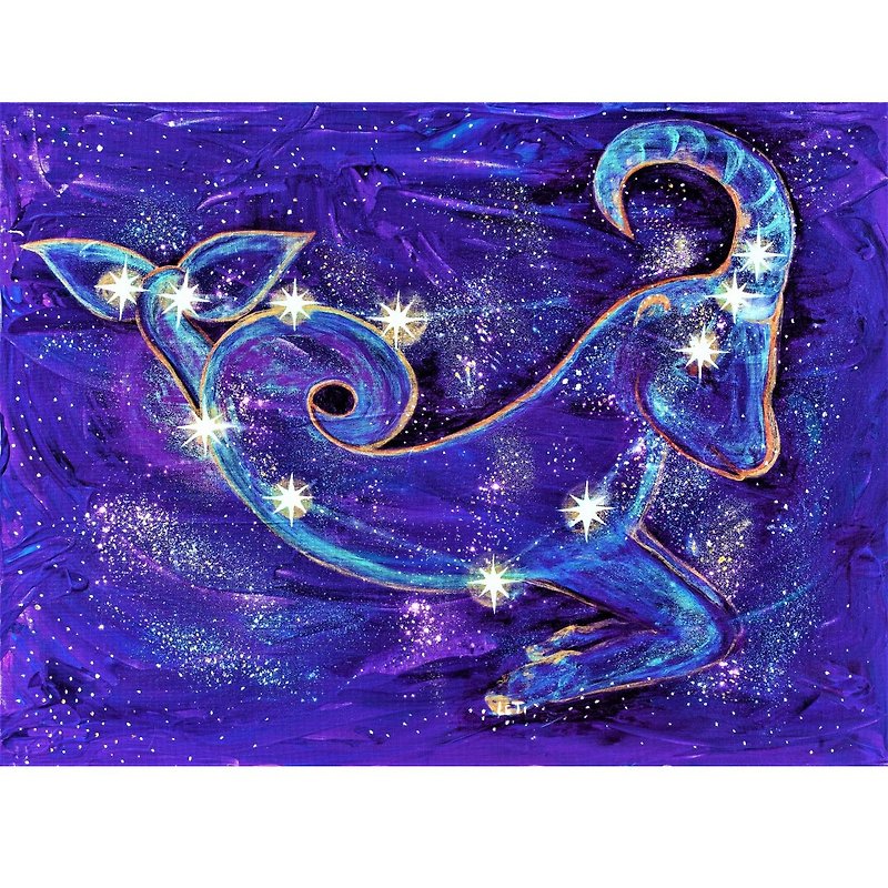 Constellation Capricorn zodiac painting on canvas 60 by 80 Original Art by LeTi - โปสเตอร์ - วัสดุอื่นๆ สีน้ำเงิน
