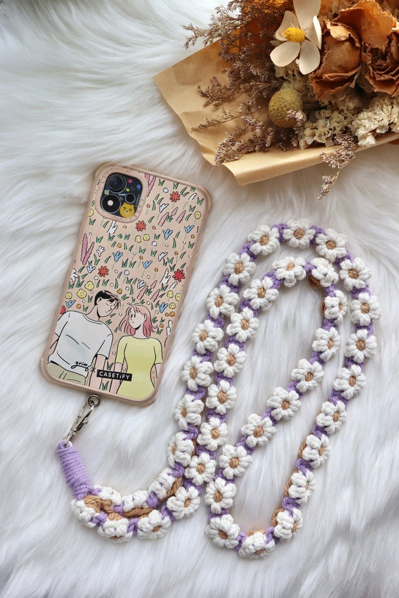 Handmade floral phone cord - Lanyards & Straps - Cotton & Hemp White