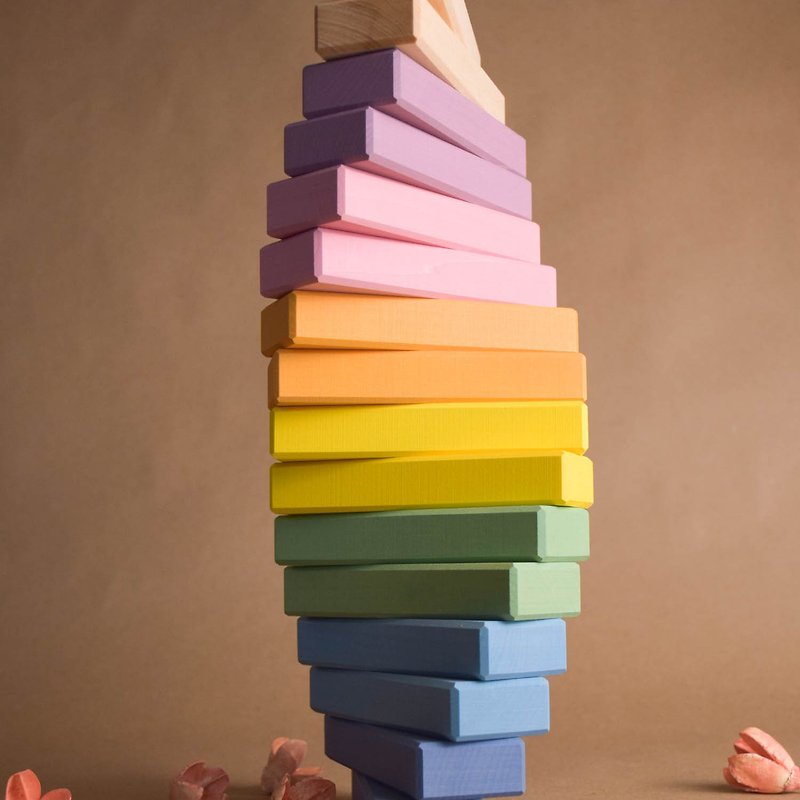 Wooden Bricks Toys Pastel Montessori Building Blocks Set for Kids - ของเล่นเด็ก - ไม้ สึชมพู