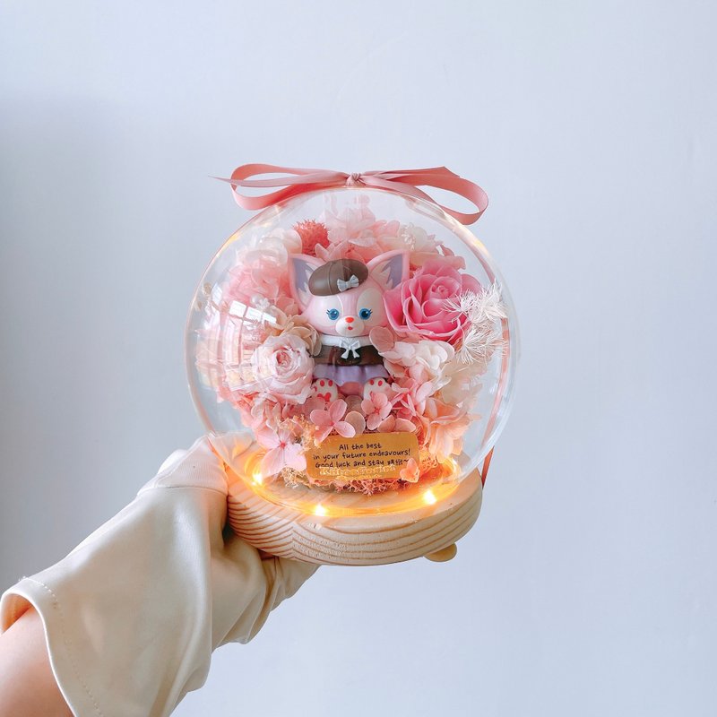 [Customized Gift] Kiitosflorist Preserved Flower Glass Ball - 15cm Linabell - ช่อดอกไม้แห้ง - แก้ว สึชมพู