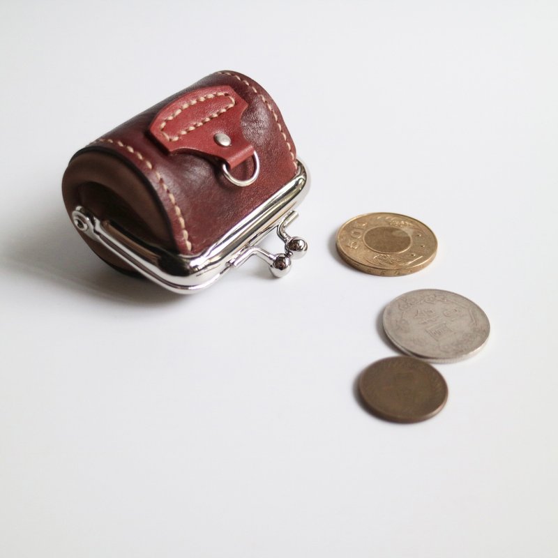 特製手染皮革迷你口金小包 零錢包 收納包 口金包 --- 紅酒 - 零錢包/小錢包 - 真皮 咖啡色