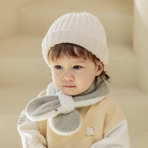 日安朵朵 Happy Prince 韓國製 Boana淺灰雪絨內裡嬰兒童圍巾