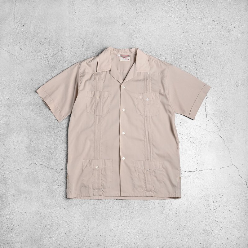 Vintage Guayabera 古巴襯衫 / 夏威夷襯衫、夏季古著襯衫 - 男襯衫/休閒襯衫 - 其他材質 卡其色