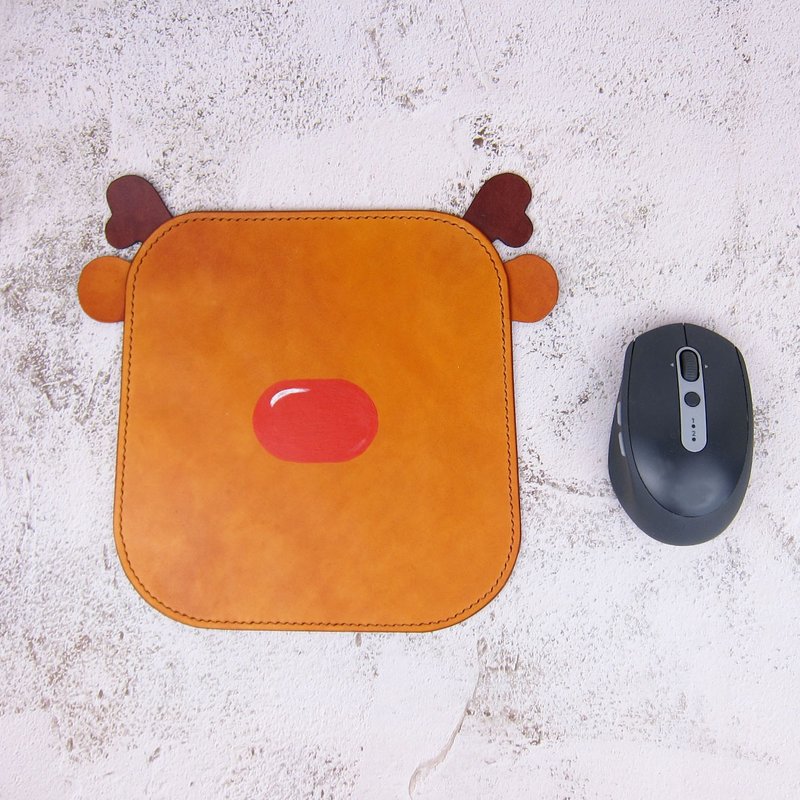 Red Nosed Elk - Mouse Pad 【Christmas Gift】 - Computer Accessories - Genuine Leather Brown