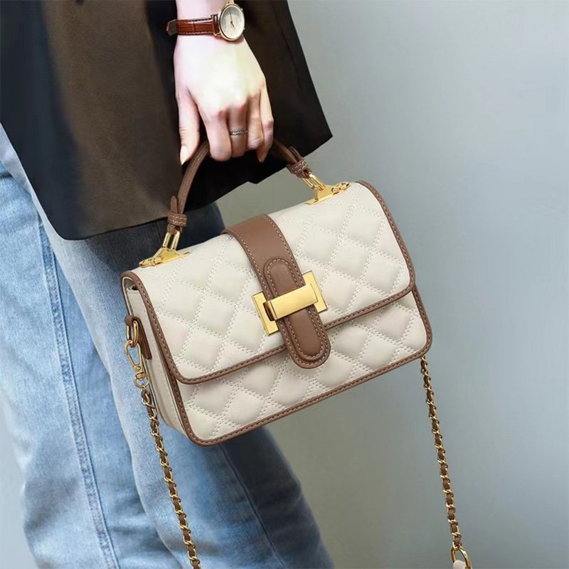 Genuine leather small bag crossbody bag handbag genuine leather light luxury high-end genuine leather bag - Handbags & Totes - Genuine Leather White