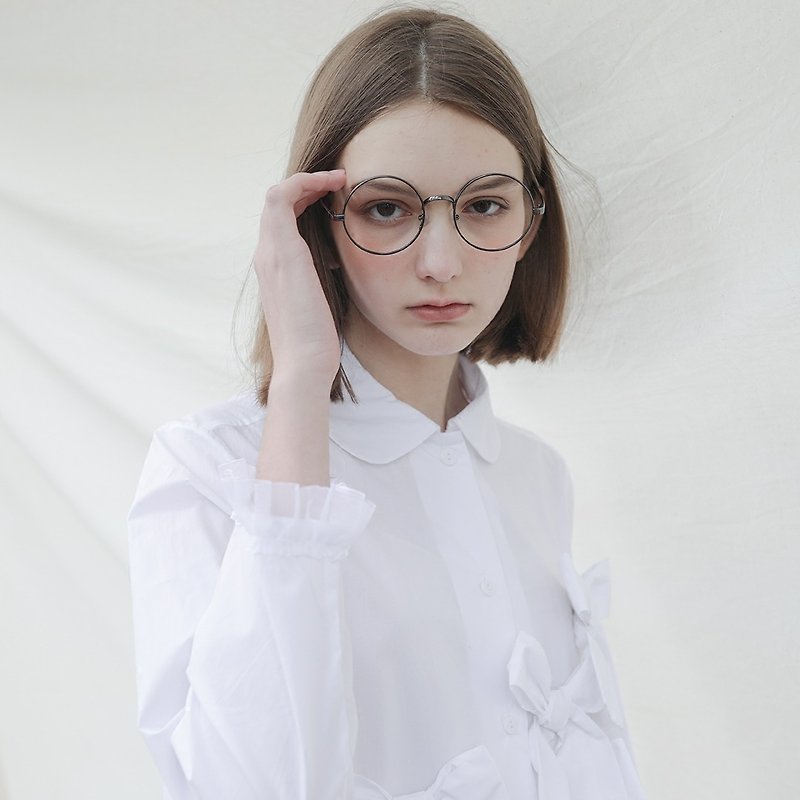 White bow shirt - imakokoni - เสื้อเชิ้ตผู้หญิง - ผ้าฝ้าย/ผ้าลินิน ขาว