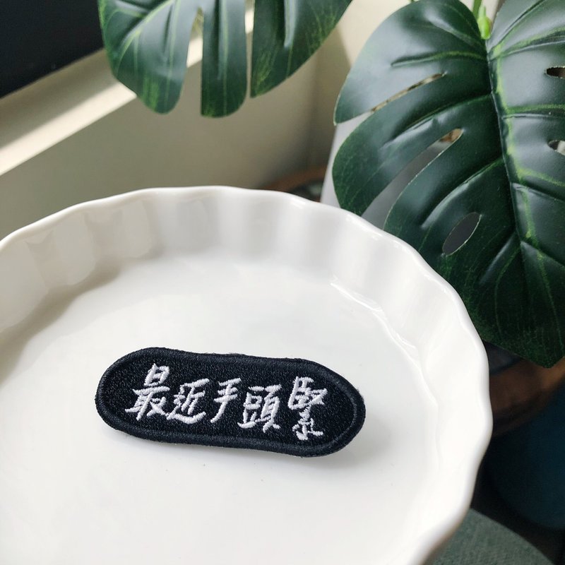 最近手頭緊 語錄刺繡胸針或繡片一個 - 胸針 - 繡線 多色