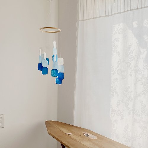 HO’ USE PRE-MADE | Italian Piano-Square-Blue| Shell Wind Chime Mobile | #0-402-BL