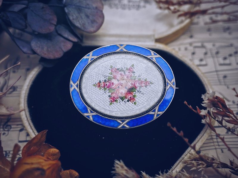 British Victorian enamel and painted rose brooch – European Antique Jewelry Antique - Brooches - Enamel 