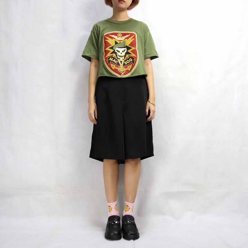 Tsubasa.Y Ancient House 006 Ancient Pants Skirt, Shorts Pants Skirt Pattern Elegant Vintage - กางเกงขาสั้น - เส้นใยสังเคราะห์ สีดำ