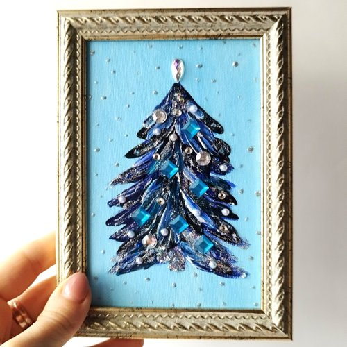 アクリル画　クリスマス クリスマスツリーのアクリル絵の具 - 完璧な新年の贈り物 |壁の
