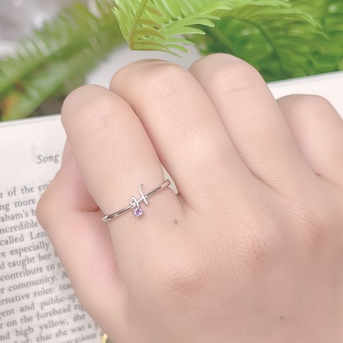 喜羊羊happy sheep jewelry 天然石925純銀英文字母戒指 H