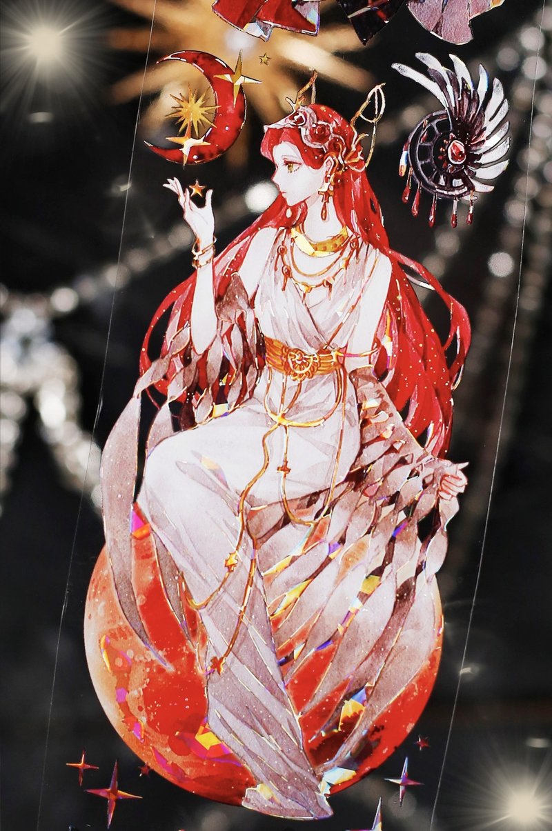 Night Red Hair Goddess PET Japanese Paper Tape Shell Gloss 10m Roll - มาสกิ้งเทป - วัสดุอื่นๆ สีแดง