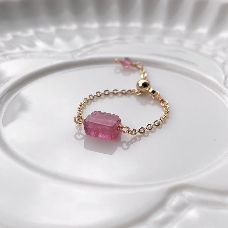 [July Stone] Carmen | Pink tourmaline chain ring with adjustable length - แหวนทั่วไป - เครื่องเพชรพลอย สึชมพู