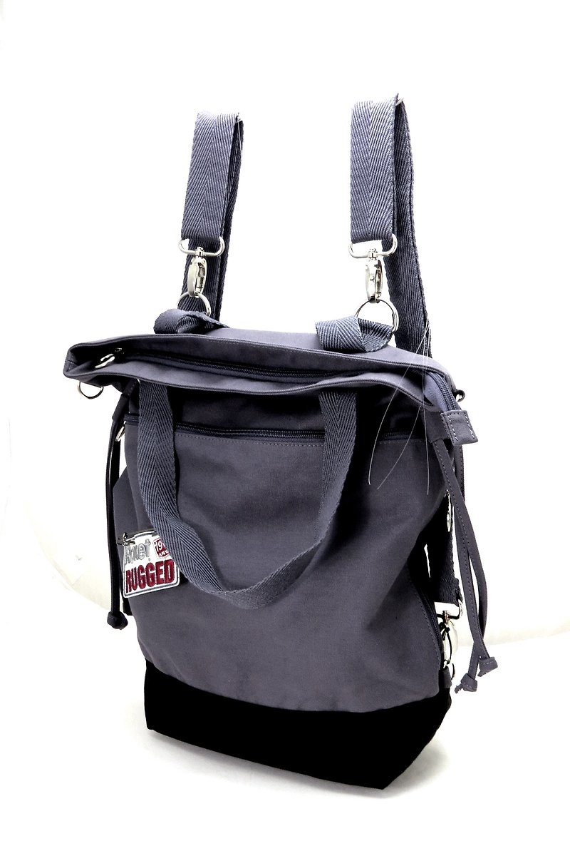 Canvas 3-use bag (handle bag/shoulder bag/backpack) --- dark gray - กระเป๋าแมสเซนเจอร์ - ผ้าฝ้าย/ผ้าลินิน สีเทา