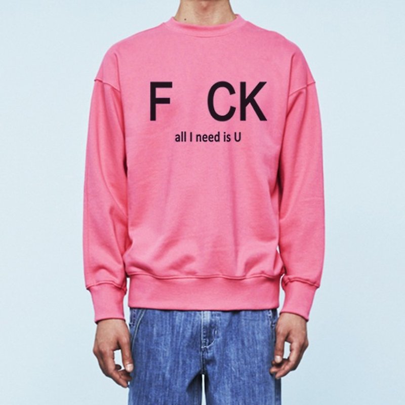 All I need is U bristles American University of Peach cotton T- blue color text art design fashion fashionable word - Men's Sweaters - Paper Pink