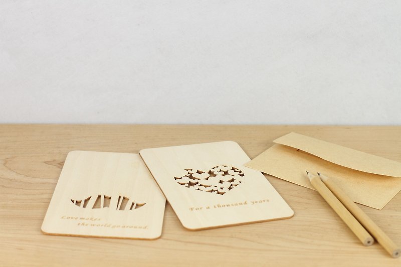 Customizable wooden cards Valentine's Day Weddings Customizable X'mas - การ์ด/โปสการ์ด - ไม้ สีนำ้ตาล