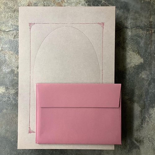 美好一日 信紙組/甜蜜回憶相框/活版印刷/紅茶色信紙/野玫瑰色信封