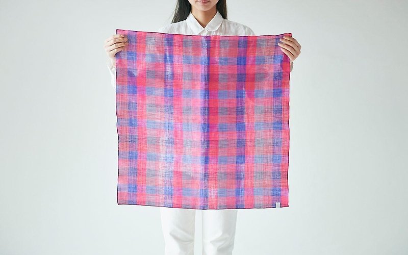 Ramie ahead dyed check square cloth blue × red - อื่นๆ - ผ้าฝ้าย/ผ้าลินิน สีแดง