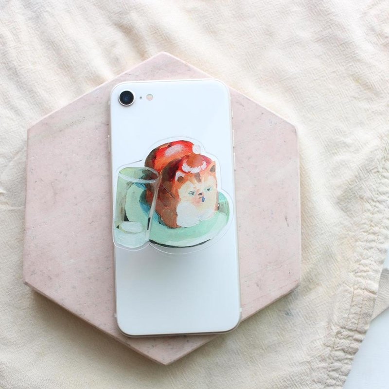 (cell phone rear holder) Sleeping bread cat acrylic smart talk with oil painting - 手機配件 - 壓克力 橘色