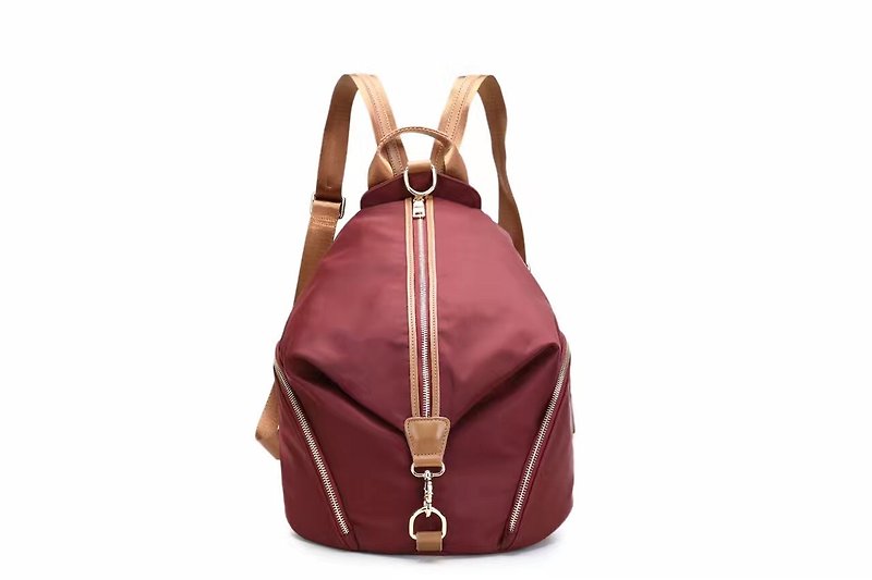 Simple water-repellent burglar-proof backpack / shoulder bag / black / gray / blue / red / purple / army green multi-color optional # 1006 - กระเป๋าเป้สะพายหลัง - วัสดุกันนำ้ สีแดง