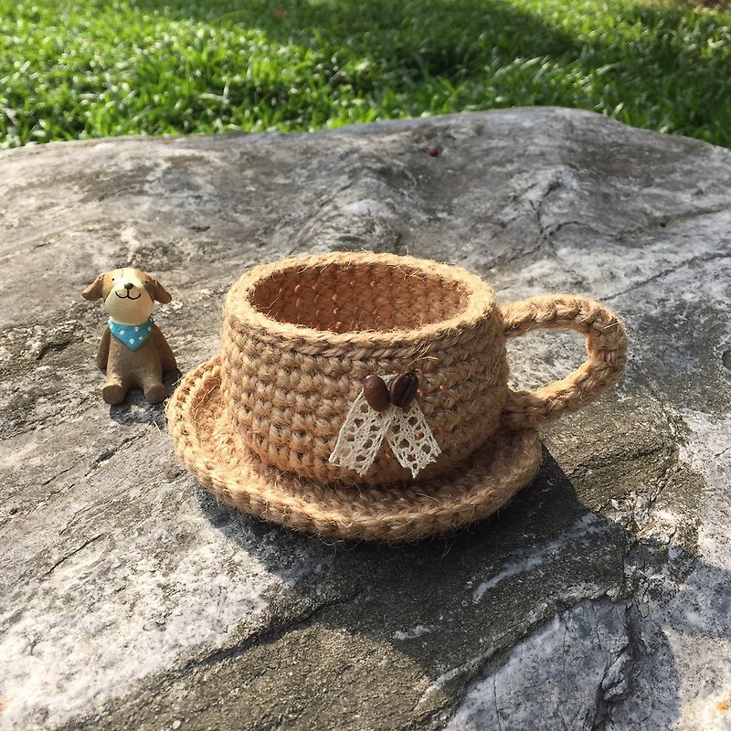 鉤織工藝。自然風咖啡杯組