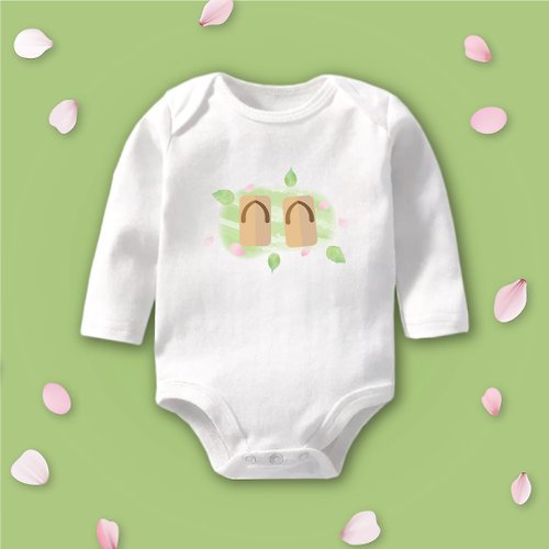 孩子陪你趣味童裝製造所 花見寶寶 木屐 長袖包屁衣 白 嬰兒 彌月 滿月 禮物