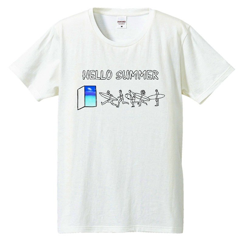 [T-shirt] Hello summer - เสื้อยืดผู้ชาย - ผ้าฝ้าย/ผ้าลินิน ขาว