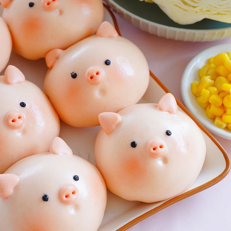 Meiji Steamed Bun Corn Cabbage Pink Pig Pork Buns 6pcs in a box - Other - Other Materials 