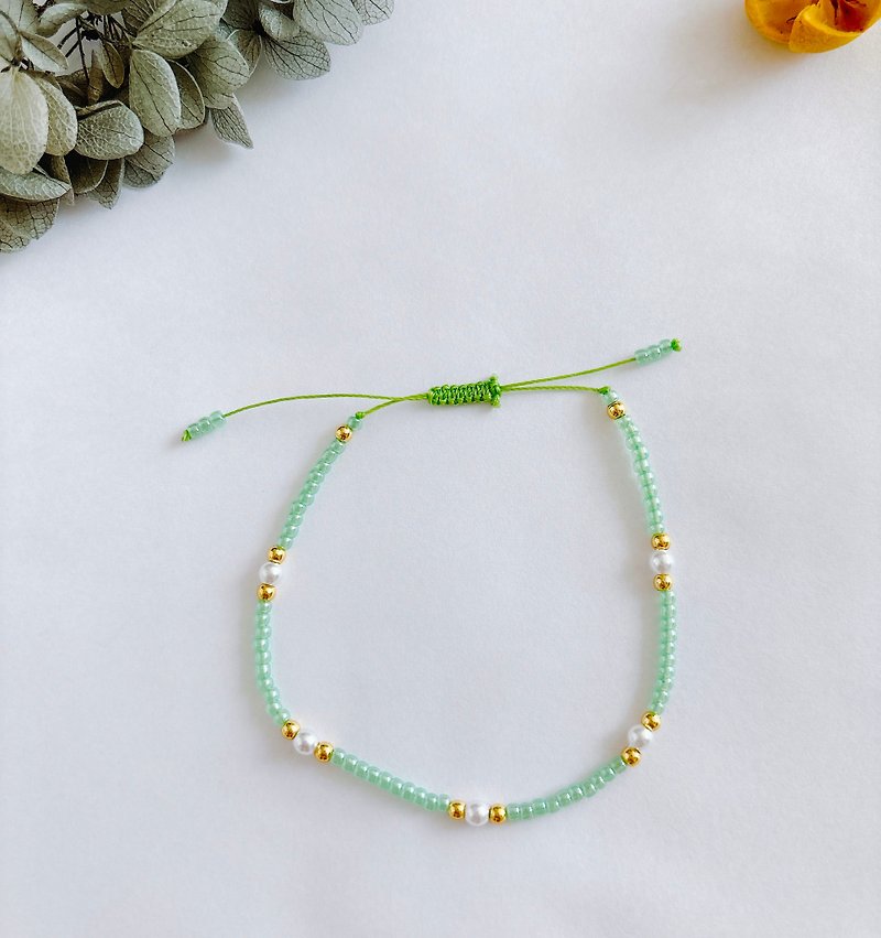 [Lucky Kumihimo] Japanese Miyoshi Beads Kumihimo Silk Wax Thread Czech Glass Pearls - Bracelets - Pearl 