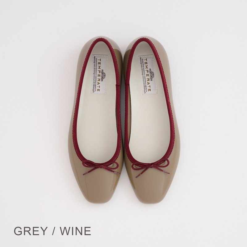 EMMA (GREY / WINE) PVC SQUARE TOE FLATS Square toe pumps Rain shoes - Rain Boots - Waterproof Material Gray