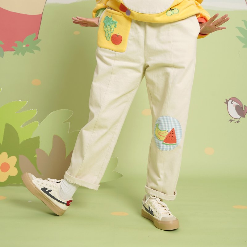 Fruit Party Trousers Retro Showa Cute Comfortable Exquisitely Embroidered Heavy Industry Casual Pants - กางเกงขายาว - ผ้าฝ้าย/ผ้าลินิน หลากหลายสี