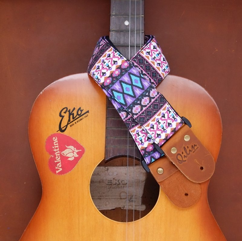 紫色のレトロなギターストラップ - ギター・楽器 - 革 パープル