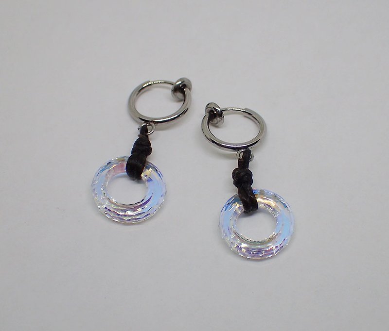 圈圈, 施華洛世奇元素 & 不鏽鋼 耳夾 耳環 (一對) - 耳環/耳夾 - 玻璃 多色