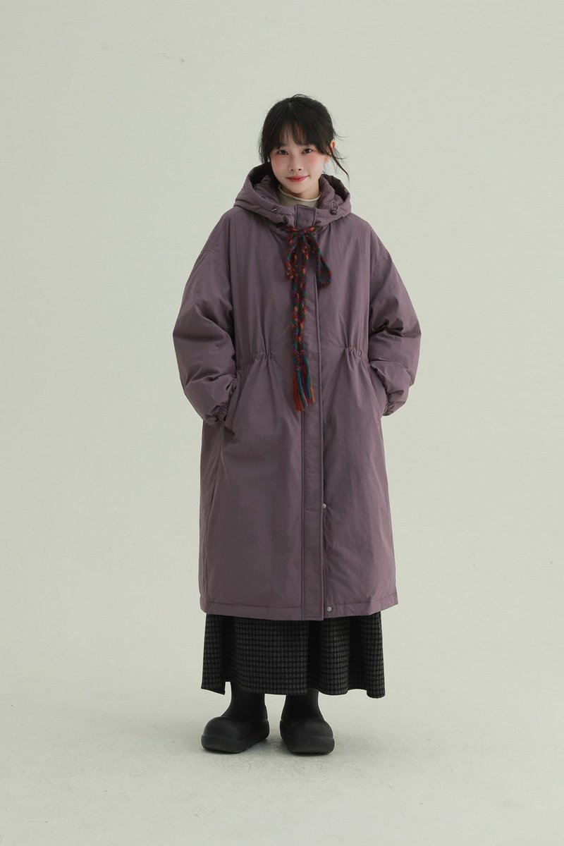 Purple witch's cloak, hooded drawstring long down coat, 90% white duck down casual warm outerwear - เสื้อแจ็คเก็ต - ไฟเบอร์อื่นๆ สีม่วง