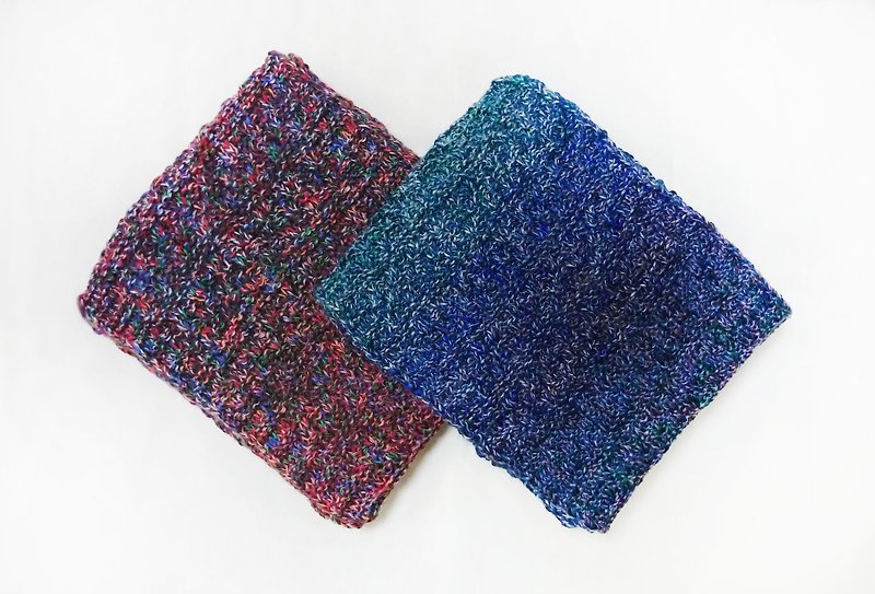 Lan冬日友好圍巾(綠藍花紗+紅橘褐花紗) - 圍巾/披肩 - 其他人造纖維 多色