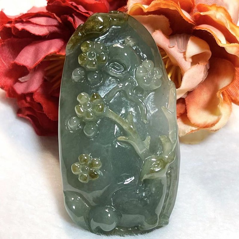 多寶晶石/天然翡翠A貨梅花鹿/藍水翡翠/老坑翡翠/加官進祿/附證書 - 項鍊 - 玉石 藍色