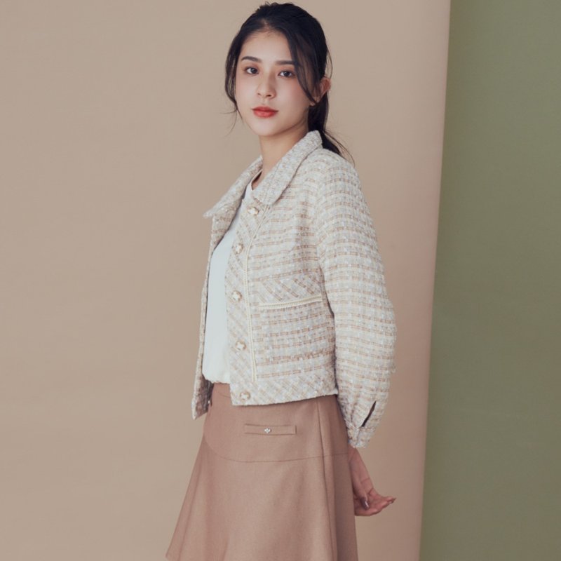 【MEDUSA】米色毛呢小香風外套 (M-XL) | 小香風 毛呢外套 短外套 - 女西裝外套 - 其他材質 金色